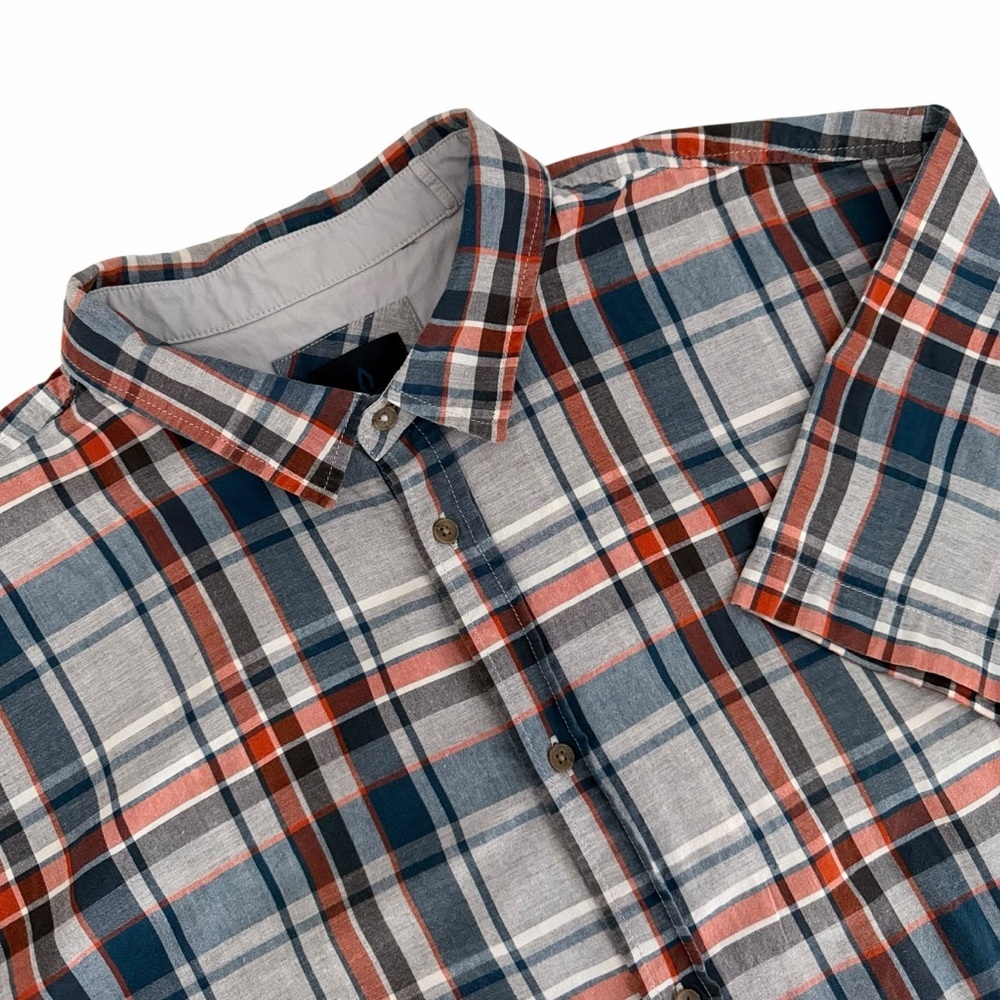 PRANA Blue Red Plaid Breathe Lightweight Button Up Shirt Short Sleeve XXL